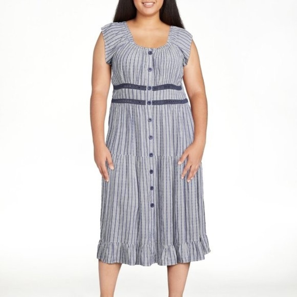 Romantic Gypsy Boho Tiered Ruffle Trim Midi Dress  Plus Sizes 2X 3X NWT